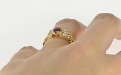 10K Yellow Gold Oval Ruby Diamond Accent Panther Chain Ring