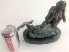Bronze Mermaid Sculpture with Green Patina