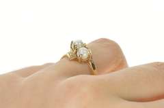 10K Yellow Gold Two Pearl Diamond Accent Bypass Engagement Ring