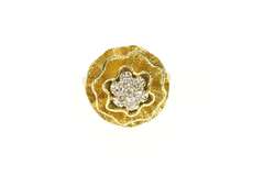 14K Yellow Gold 1950's Diamond Cluster Frilly Round Cocktail Ring