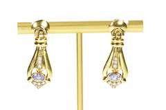 14K Yellow Gold Ornate Oval Kunzite Diamond Drop Dangle Earrings