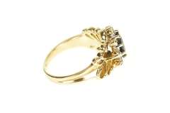 10K Yellow Gold Oval Sapphire Diamond Halo Filigree Statement Ring