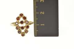 10K Yellow Gold Round Garnet Marquise Cluster Retro Cocktail Ring