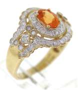 Fabulous Yellow Gold Orange Sapphire and Diamond Ring