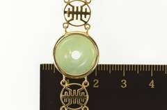 14K Yellow Gold Round Carved Jade Ring Chinese Motif Bracelet