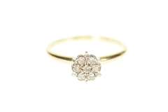 10K Yellow Gold Diamond Halo Cluster Classic Engagement Ring