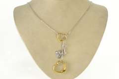 18K White Gold Lariat Design Heart Key Padlock Statement Necklace