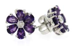 Terrific Amethyst & Diamond Flower Earrings in 18K