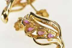 14K Yellow Gold Pear Tourmaline Wavy Diamond Curvy Fashion Earrings