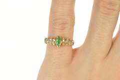 14K Yellow Gold Marquise Emerald Diamond Accent Engagement Ring