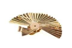 14K Yellow Gold Art Deco Two Tone Pleated Fan Floral Bow Pendant