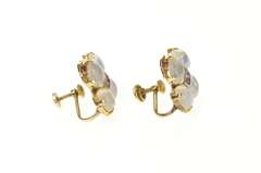 14K Yellow Gold 1930's Moonstone Ruby Clover Screw Back Earrings