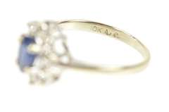 10K White Gold Oval Sapphire Diamond Halo Engagement Ring