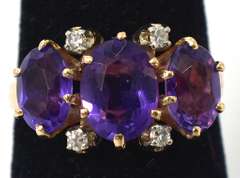 Amethyst & White Sapphire Ring in 14KT Yellow Gold