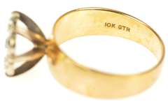 10K Yellow Gold Round Retro Diamond Raised Statement Ring