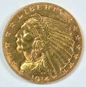 Scarce key date 1914-P US $2.50 Indian Gold Piece. Nice