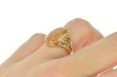 10K Yellow Gold Brown Tan Stone Cabochon Heart Filigree Ring