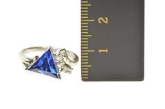 10K White Gold Trillion Syn. Sapphire CZ Retro Statement Ring