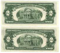 2 Crisp 1928-G $2 Red Seal Notes in AU and CU