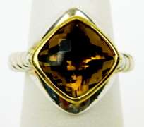 Sterling & 18K Gold Brown Topaz Ring, Size 5
