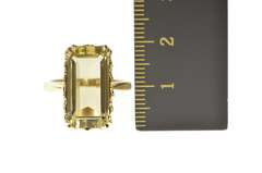 10K Yellow Gold Emerald Cut Smoky Quartz Solitaire Statement Ring