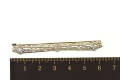 14K White Gold Art Deco Floral Filigree Diamond Sapphire Pin/Brooch