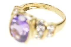 10K Yellow Gold Amethyst Cubic Zirconia Channel Accent Cocktail Ring
