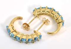 Square Cut Blue Topaz J Hoop Earrings