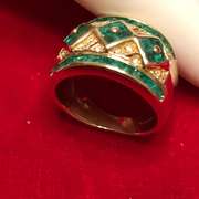 Ladies 14k diamond and emerald wide band