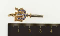 10K Yellow Gold Alpha Kappa Psi Sapphire Frat. Watch Key Charm/Pendant