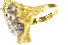 14K Yellow Gold 1.02 Ctw Diamond Sapphire Cluster Cocktail Ring