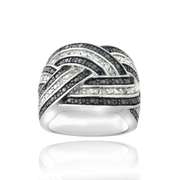 Sterling Silver 1/2ct Black & White Diamond Crossover Band Ring