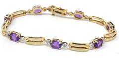 Gorgeous Yellow Gold Amethyst and Diamond Accent Line Bracelet