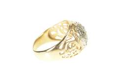 10K Yellow Gold Scroll Filigree Diamond Domed Statement Ring