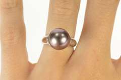 18K White Gold Tahitian Pearl Ornate Bezel Cocktail Ring