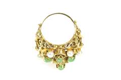 14K Yellow Gold 1960's Pearl Emerald Ornate Filigree Cocktail Ring