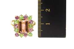 14K Yellow Gold Syn. Garnet Tourmaline Peridot Cocktail Ring