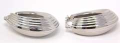 Beautiful White Gold Oval Ribbed Hoop Earrings