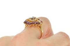 14K Yellow Gold 2.32 Ctw Ruby Diamond Halo Pear Statement Ring