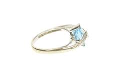 14K White Gold Oval Blue Topaz Diamond Wavy Statement Ring