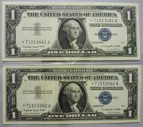 (2) Gem Crisp 1957A $1 Star Replacement Silver Certificates-Consecutive!