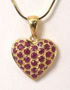 Sweet Ruby-Studded Heart Necklace in 14KT Yellow Gold