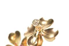 10K Yellow Gold Victorian Syn. Ruby Dogwood Flower Screw Back Earrings