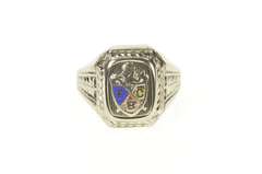 10K White Gold Knights of Pythias Art Deco Enamel Signet Ring
