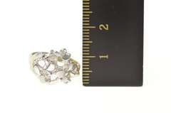 14K White Gold Raw Textured Cluster Nugget Statement Ring
