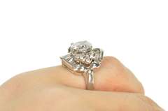 14K White Gold Oval Baguette Ballerina Halo Travel Engagement Ring