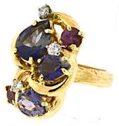 Pretty Tanzanite, Pink Tourmaline and Diamond Ring