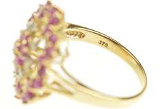 9K Yellow Gold Ruby Diamond Ornate Halo Filigree Cocktail Ring