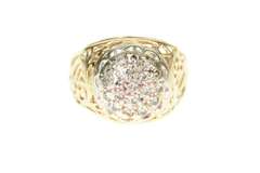 10K Yellow Gold Scroll Filigree Diamond Domed Statement Ring