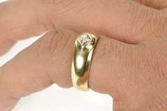 14K Yellow Gold Retro Simple Diamond Solitaire Men's Wedding Ring